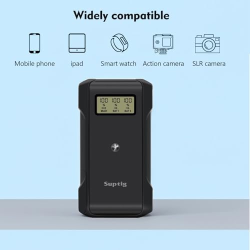 Suptig 10,000 m Ah Multi-Device Power Bank: Ultimate Fast-Charging Battery Solution for DJI Action Cameras 3, 4, 5 with Tripod Mount and Real-Time LCD Power Display – Enhanced Safety Features for Uninterrupted On-the-Go Filming and Versatile Charging of Mobile Devices