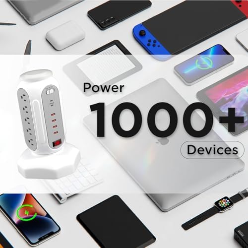 Ultimate Power Strip Tower with 15 Outlets & 6 USB Ports – Surge Protector with Vibrant LED Indicator & Rapid Charge Technology – 6.5 ft Heavy-Duty Extension Cord for Home Office & Entertainment Hub – Versatile Desktop Charging Solution for All Devices