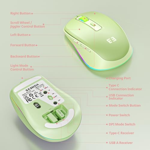 Illuminate Your Workspace with the seenda Light-Up Wireless Mouse Featuring Built-In Jiggler – USB-C & USB Receiver for Mac Book, i Pad, and Windows Devices – Ergonomic Design for Enhanced Comfort and Productivity