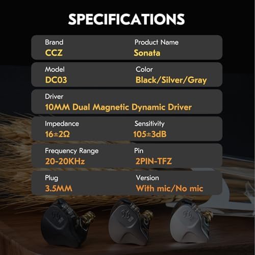 CCZ DC03 Hi-Fi Gaming IEMs: Immersive Deep Bass Wired Earbuds with Detachable Mic for Ultimate Gaming and Music Experience, Ergonomic Noise Cancelling Design for Exceptional Audio Clarity and Broad Device Compatibility