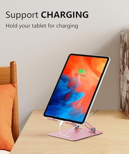 Versatile Adjustable Aluminum Tablet Stand Holder – Foldable and Lightweight Desktop Mount for i Pad Pro 12.9, i Pad Air, Mini, Samsung Galaxy Tabs, and Kindle Fire (4-12 inch) – Enhanced Stability and Comfort for Optimal Viewing Experience in Purple