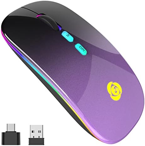 Upgrade Your Workflow with the CC Store LED Wireless Mouse – Dual Connection Modes (Bluetooth & 2.4 GHz), Ultra-Silent Rechargeable Design, Adjustable DPI Settings for Precision, Ergonomic Slim Profile, USB-C Adapter Included – Perfect for Laptops, Mac Books, PCs, Tablets, and i Pads (Black-Red)
