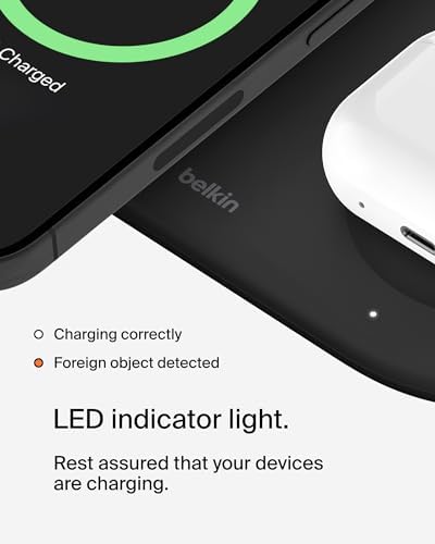 Belkin 15 W Mag Safe-Compatible 2-in-1 Wireless Charging Station – Fast Dual Device Charger for i Phone 16, 15, 14, 13 Series & Air Pods – Sleek Sand Design for Effortless Portability and Seamless Power Solutions