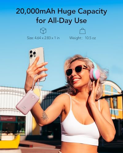 High-Capacity 20000 m Ah Portable Charger with Built-in Cables – 30 W Fast Charging Power Bank Featuring LED Display for i Phone, Samsung, i Pad & Android Devices – Ideal Travel Companion for On-the-Go Charging Solutions