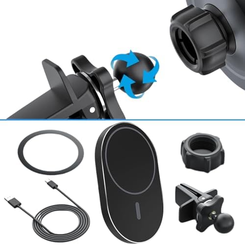 Magnetic Wireless Car Charger & Holder for i Phone 16/15/14/13/12 & Qi-Enabled Android – Stellar 360° Rotation, Fast Type C Power, Secure Magnetic Grip, Effortless Navigation & Connectivity, Sleek Black Design for Ultimate Convenience