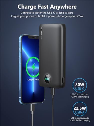 High-Capacity 40,000 m Ah Portable Power Bank with PD 30 W & QC 4.0 Fast Charging, Dual USB + Type-C Outputs, Built-in LED Flashlight & Real-Time Battery Display – Ultimate Travel Companion in Carbon Black for All Your Devices