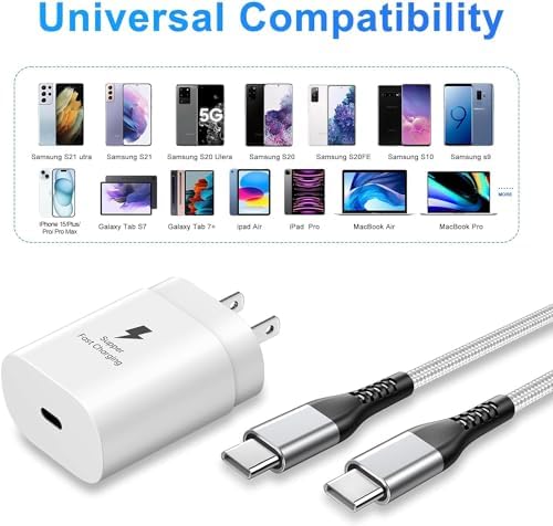 Dayaoncy 30 W USB-C Fast Charger for i Phone 15 Pro Max & Samsung Devices – 10 FT Durable Nylon Charging Cable Included, Ultra-Fast Power Boost with Advanced Safety Features, Compact Wall Adapter for On-the-Go Convenience, Perfect for Modern Lifestyles