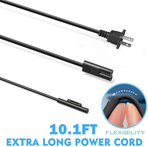 High-Speed 65 W Universal Charger for Microsoft Surface Devices – Compatible with Surface Pro 10, 9, 8, 7+, X, Studio, Go & Surface Book | UL Certified for Safe & Fast Charging | Includes 10.1 FT Cord & Travel Case for On-the-Go Convenience | Dual USB Port for Simultaneous Device Charging