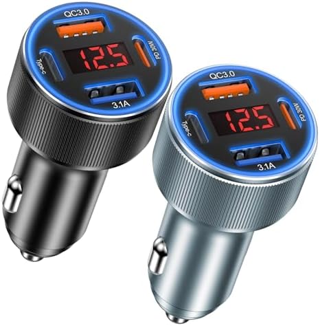 Ultimate 65 W 4-Port USB C Car Charger – Besgoods Fast Charging Adapter with Voltmeter for i Phone 16, Galaxy S24 & More – Dual Pack for Seamless Multi-Device Power, Perfect for Road Trips and Daily Commutes – Enhanced Compatibility & Rapid PD QC Charging Solutions