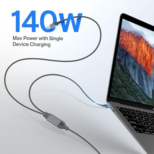 Maximize Charging Efficiency with the 140 W 2-in-1 USB C to USB C Braided Cable – Fast Charge Your i Phone 16 Pro Max, Mac Book Pro & Samsung Devices, Durable 4 Ft Length, Universal Compatibility for All Type-C Devices