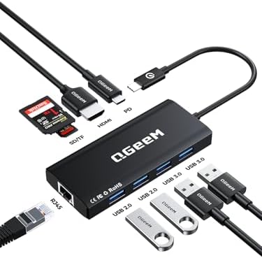 Unlock Seamless Connectivity with the QGee M 9-in-1 USB C Hub – The Ultimate Multi-Port Adapter for High-Speed Data Transfer, 4 K HDMI Output, and 100 W Power Delivery – Perfectly Compatible with Mac Book Pro, Air, i Pad, Dell, HP, Lenovo, and Chromebook – Compact, Stylish Blue Design for On-the-Go Professionals and Creatives