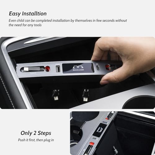 Revolutionize Your Tesla with the Dual USB C Charging Hub for Model 3/Y (2024-2021) – 27 W Fast Charger for i Phone 15 and USB C Devices, Retractable Design for Effortless Storage, Sleek Silver Gray Finish, Essential Accessory for Modern Tesla Owners