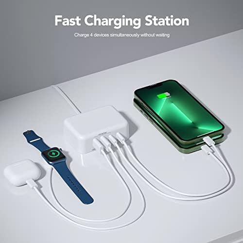 Ultimate 125 W USB-C Multi-Device Charging Station: 6-Port Fast Charger with Ga N Technology for i Phone, i Pad, Apple Watch, Galaxy S23 & More – Compact Power Hub for Home & Office Efficiency