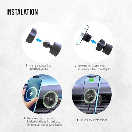 Universal Magnetic Car Vent Phone Holder by Phone Skope – 15 W Qi Fast Wireless Charging, 360° Adjustable Viewing Angle, Robust Magnetic Grip, Case-Compatible Design for Effortless Safe Driving and Hands-Free Navigation