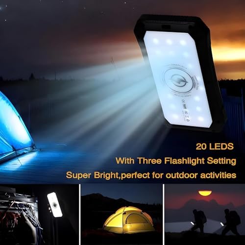 Ultimate Solar Power Bank 10000 m Ah – Versatile Wireless Charger with 20 LED Emergency Lights, Triple Device Fast Charging for Outdoor Adventures and Travel – Reliable, Eco-Friendly Power Solution for Camping and On-the-Go Charging