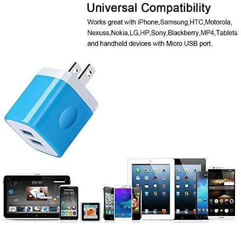 Sicodo 5-Pack Dual Port USB Wall Charger Set – High-Speed 2.1 A Travel Charging Block for i Phone 15, 14, 13, 12, 11, SE, Samsung Galaxy S23, S22, S21, S20, S10, LG & Google Devices – Efficient, Compact & Safe Charging Solution for Home and On-the-Go Use