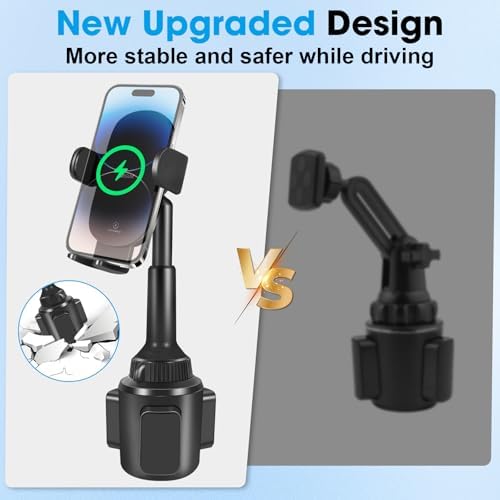 Innovative Wireless Car Charger & Adjustable Cup Holder Phone Mount – 15 W Fast Charging for i Phone 16/15/14/13, Samsung, LG – Customizable Height & Secure Fit for Ultimate Road Convenience – Includes Car Adapter for Immediate Use