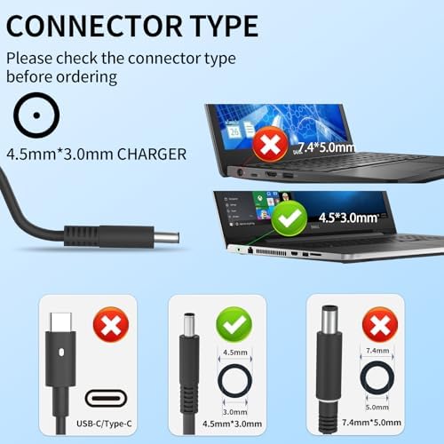 High-Efficiency 65 W Dell Laptop Charger – Versatile Power Adapter for Inspiron, Vostro, and Latitude Series – 19.5 V 3.34 A with 4.5 mm Connector – Enhanced Compatibility for 3000, 5000, 7000 Series Models – Reliable Charging Solution for 2-in-1 Devices – Superior Quality Guarantee with 24-Hour Customer Support – Perfect for Daily Use and Travel