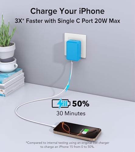 Elevate Your Charging Game with the 2 Pack Flat USB C Charger Block – 40 W Fast Charge Hub for i Phone 12-16, i Pad & Samsung Devices, Featuring 4 Ports for Simultaneous Power Delivery & Quick Charge, Sleek Light Blue Travel-Friendly Design Ideal for Home & On-the-Go Use