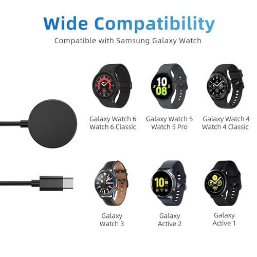 Maximize Your Samsung Galaxy Watch Charging Potential: Premium Dual Pack USB-C Fast Charger with 3.3 FT Durable Nylon Cable & Resilient Metal Housing – Tailored for Galaxy Watch Series 7, Ultra, 6, 6 Classic, 5 & 5 Pro – The Ultimate Smartwatch Charging Accessory for Speed and Dependability