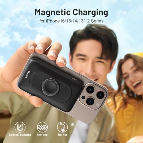 Magnetic Wireless Power Bank for Apple Devices – BLAVOR 10,000 m Ah Portable Charger with Built-in Cables and 20 W Fast Charging, Seamless Compatibility for i Phone 16/15/14/13/12 and Apple Watch, Integrated Stand for Hands-Free Use, Sleek White Design – Ultimate Convenience for On-the-Go Charging