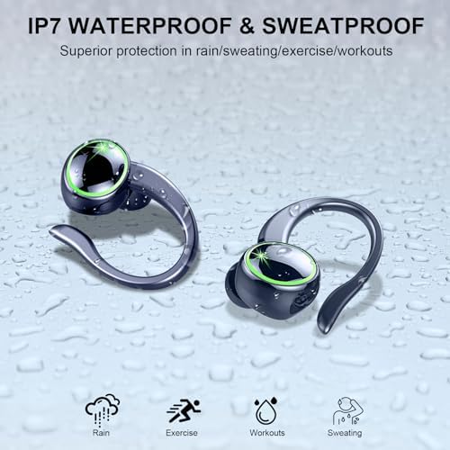 Elevate Your Fitness Experience with Premium Bluetooth 5.4 Wireless Earbuds – 50 Hours of Deep Bass Playback, Advanced ENC Noise Cancellation, and IP7 Waterproof Durability – Ideal for Gym Enthusiasts and Active Lifestyles with Secure Earhooks for Unmatched Comfort and Performance