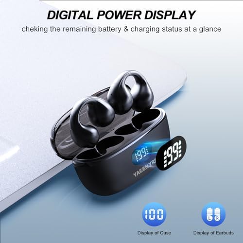 Bone Conduction Wireless Ear Clip Bluetooth Headphones for Active Lifestyles – Sweat Resistant Fitness Earbuds for Running, Cycling & Workouts – YAKEN YRKR, Black – Enhanced Compatibility & Long Battery Life