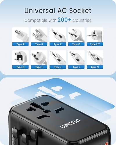 LENCENT 20 W Fast Charging Universal Travel Adapter – Compact International Power Converter with Dual USB and USB Type-C Ports – Ultimate Solution for Worldwide Device Charging in USA, UK, EU, and AUS (Black) – Reliable and Safe Charging for Global Explorers