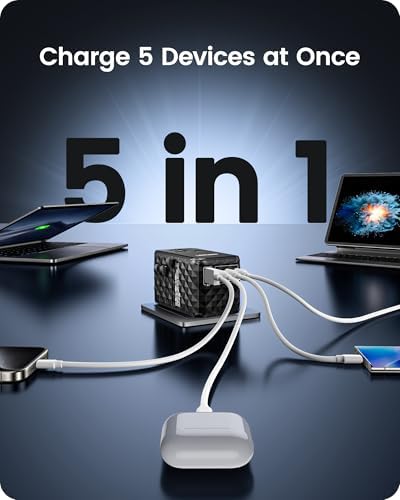 85 W Universal Travel Power Adapter with Retractable USB-C Cable – Optimal Fast Charging Hub for Global Use, Featuring 4 Ports for Seamless Connectivity in US, EU, UK & Beyond, Engineered for On-the-Go Professionals Seeking Efficiency and Versatility