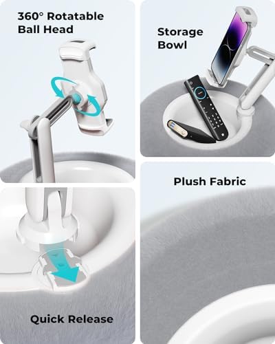 Viozon 360° Adjustable Tablet Stand Pillow in Pink – Plush Fabric Holder for 4.7″-13″ Devices, Perfect for i Pad, i Phone, Samsung, Google, and Kindle – Versatile Bedside Companion with Detachable Snack Bowl for Ultimate Comfort and Convenience