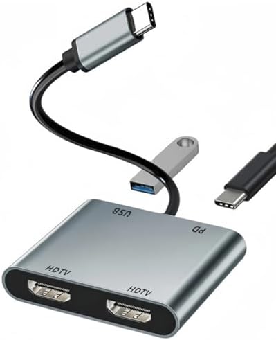 Revolutionize Your Workspace with the Premium 4-in-1 USB C to Dual HDMI Adapter – Experience Dual 4 K Clarity, Lightning-Fast USB-A 3.0 Data Transfer, and 100 W Power Delivery for Mac Book Pro/Air, i Phone 15/16 & More – Compact & Portable Multiport Hub for Effortless Dual Displays and Ultimate Connectivity