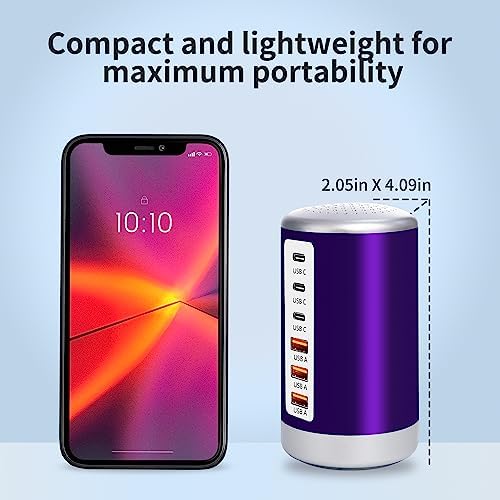 Power Up in Style: Universal 6-Port USB Charging Hub with Smart Identification Technology for i Phone, i Pad, and More – Compact, Fast Charging Station in Elegant Purple Finish for Home and Office Use