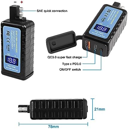 XMSJSIY Premium Motorcycle Phone Charger Adapter – SAE to Type-C PD & USB Quick Charge 3.0 with Built-in Voltmeter, Waterproof Design, and Energy-Saving ON/OFF Switch – 1.2 M (3.9 FT) Extension Cable for Seamless Connectivity with Phones, Tablets, and GPS Devices