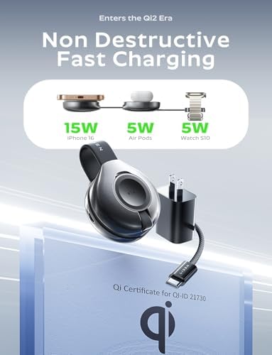 LISEN 25 W Qi2 Mag Safe 3-in-1 Charging Station Cube for i Phone, Air Pods & Apple Watch – Travel-Friendly Multi-Device Charger with 30 W Power Adapter – Sleek Black Design for Enhanced Compatibility and Fast Charging Efficiency
