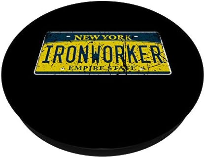 Union Ironworker New York NY license plate labor graphic PopSockets PopGrip: Swappable Grip for Phones & Tablets – Enhanced Compatibility and Speed