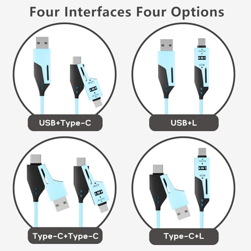 Versatile 4-in-1 Coiled USB C Cable – 4 ft – 65 W Fast Charging Solution for Phones, Laptops, and More – Durable Liquid Silicone Design in Pink – Tangle-Free Convenience, 2-Pack for Enhanced Compatibility and Speed