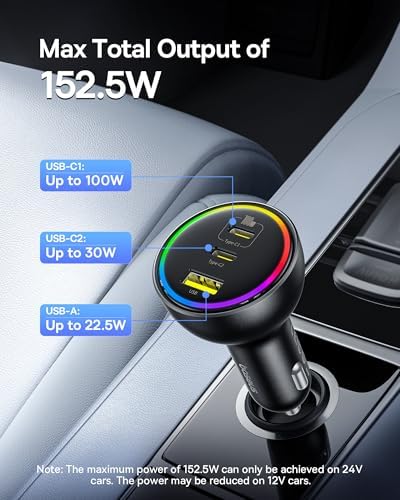 160 W Baseus USB-C Car Charger – Triple-Port Fast Charging Adapter with QC5.0, PD3.0 & PPS for i Phone 15/14/13 Pro, Samsung S22, i Pad & Mac Book Pro – Ultimate Compatibility & Efficiency for Road Trips and Daily Commutes