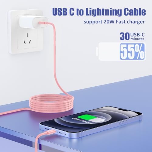 Premium 4 Pack USB C to Lightning Charging Cables – 6 FT Fast Charging Cord for i Phone 14 & Earlier Models – Durable, High-Performance Replacement for Apple Charger – Enhanced Compatibility for Quick Charge Needs – Perfect for Home, Office, and Travel Use