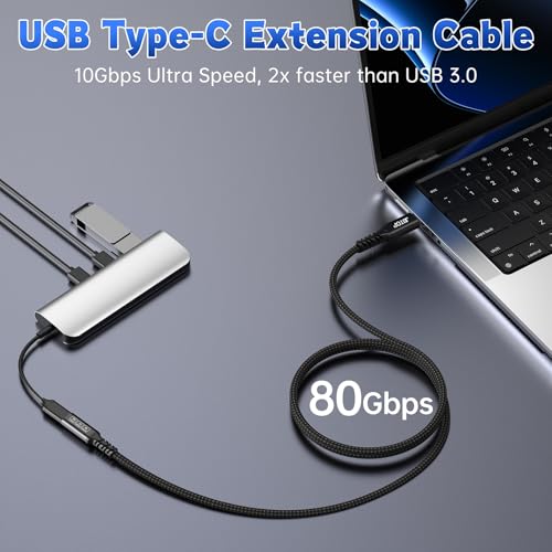 Innovative L-Shaped USB C Extension Cable (2 Pack, 6.6 Ft) – 240 W Power Delivery, 40 Gbps High-Speed Data Transfer, Durable Nylon Braided Design for i Phone 16, i Pad, Mac Book & Mag Safe – Optimal Flexibility for Tightly Spaced Connections