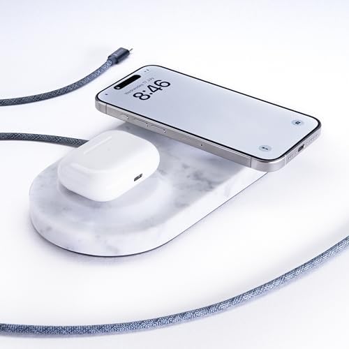 Elevate Your Charging Experience with the Einova Dual Classic Stone – Luxurious Wireless Charging Pad in Genuine Black Marquina Marble, Handcrafted in Italy, Featuring a 6 ft Integrated USB-C Cable for Fast Charging of Smartphones, Wireless Earbuds, and Smartwatches – Unmatched Aesthetics and Broad Compatibility for Qi-Enabled Devices