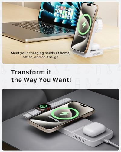 Revolutionize Your Charging Experience with the 3-in-1 Magnetic Wireless Charging Station – Fast 15 W Power for i Phone 16/15/14/13/12, 5 W Speed for Apple Watch, and Air Pods Compatibility – Includes 30 W USB-C Charger for Ultimate Efficiency and Portability – Sleek Design for Modern Spaces