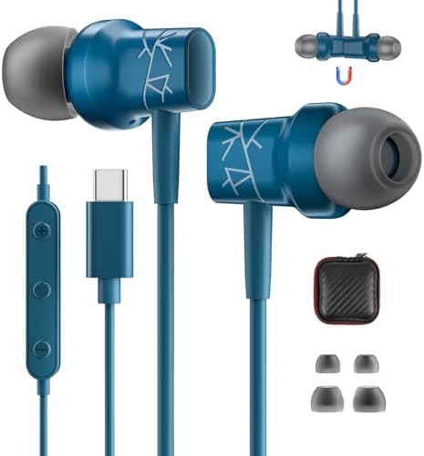 Transform Your Listening Journey with Lake Blue USB C Noise-Canceling Earbuds – Premium Wired Headphones for i Pad 10 th Gen, Air 4, and Pro 11 Inch – Immerse in High-Fidelity Stereo Sound for Music, Movies, and Gaming with Built-in Microphone and Volume Control for Enhanced Audio Precision