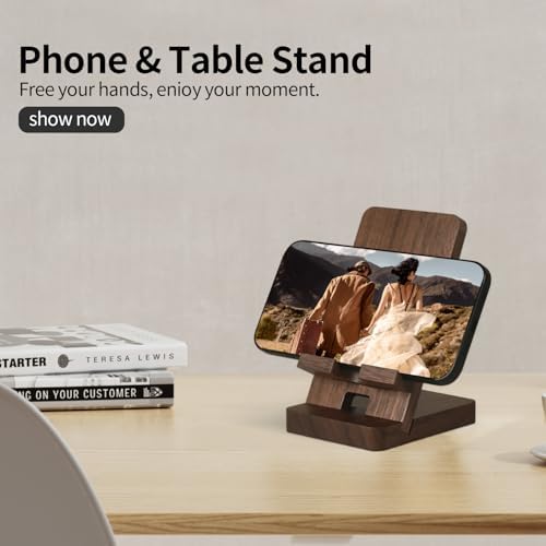 Versatile Solid Wood Phone Stand – Premium Desktop Holder for All Phone Types, Non-Slip Design with Sleek Black Finish, Ideal for Home & Office Use, Enhancing Productivity and Style