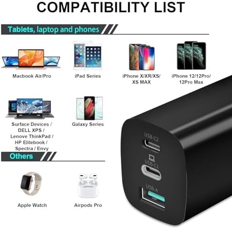 Experience Unmatched Power and Portability with the 65 W Ga N USB-C Charger for Microsoft Surface Devices – Ultra-Compact, High-Speed Charging Solution for Surface Pro, Go, and Laptop Series – Features 6 ft Durable Nylon Cable for Optimal Connectivity – Advanced Multi-Protocol Support Ensures Compatibility with All Your Devices, Including Smartphones and Tablets – Perfect for Home Use and Travel with 50% Size Reduction Compared to Standard Chargers – Enjoy Rapid Charging with Cutting-Edge Ga N Technology – UL Listed for Maximum Safety Assurance – Ideal for Professionals on the Move Seeking Speed and Reliability in a Sleek Black Design – Elevate Your Charging Experience and Enhance Device Performance with This Versatile Charger, Supporting Multiple USB-C and USB-A Protocols for All Your Power Needs.