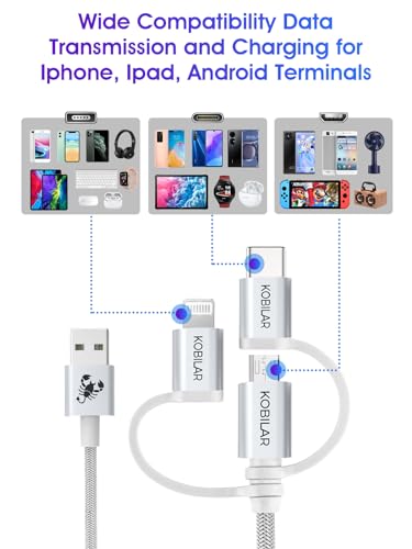Revolutionize Your Charging Experience with the Apple MFi Certified 3-in-1 Multi Charger Cable – Lightning, Type-C, and Micro Connectors for Seamless Compatibility with i Phone, i Pad, Samsung, Pixel, Mac Book Pro/Air, and Android Devices – Fast Charging and Car Play Ready for Ultimate Convenience and Performance