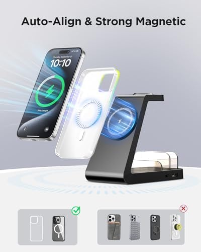 5-in-1 Wireless Charging Station for Apple Devices – Sleek Mag-Safe Dock for i Phone 16, 15, 14, 13, 12 Pro Max, Apple Watch, and Air Pods – Fast 15 W Charging, Magnetic Alignment, Compact White Design – Ultimate Multi-Device Charger with Overcharge Protection and Temperature Control