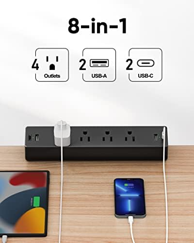 Maximize Your Workspace Efficiency with the Premium Desk Clamp Surge Protector – 10 FT Extension Cord Featuring 4 AC Outlets, 2 USB-A & 2 USB-C Ports for Rapid Charging, Perfect for Home Office and Desk Organization – Enhanced Surge Protection and Compatibility