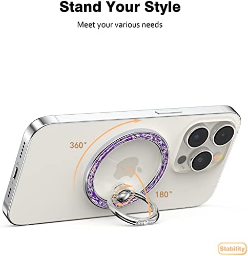 Allengel Bling Silver Magnetic Phone Grip – Stylish Mag Safe-Compatible Ring Holder & Kickstand for i Phone and Smartphones – 360-Degree Rotation, Secure Grip, and Elegant Design for Effortless Hands-Free Experience