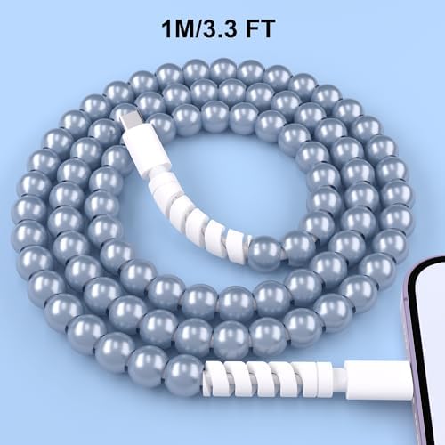Elevate Your Charging Game with Hian Dier MFi Certified USB C to i Phone Charger – 3.3 FT Fast Charging Cable in Elegant Blue Morandi Pearl Beaded Design for i Phone 14, 13, 12, 11 Pro Max, X, XS, XR – Durable and Tangle-Free Accessory for Style and Performance