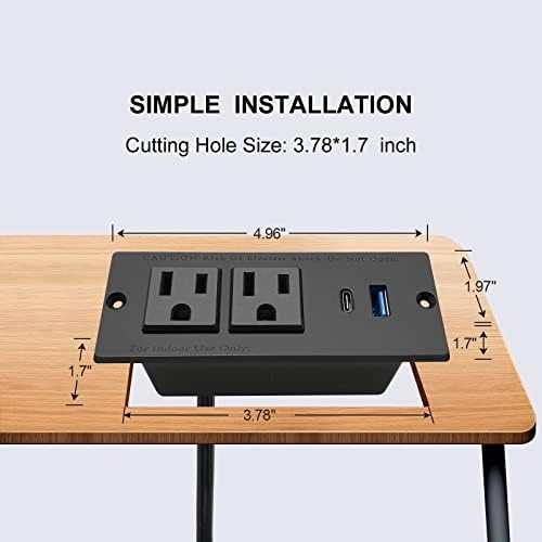 Recessed USB C Power Station for Fast Charging: 2 Outlets & 2 USB Ports (PD20 W & QC18 W) – Space-Saving Desktop Power Strip with Flat Plug for Easy Mounting on Desks, Sofas, Cabinets, and Nightstands (Sleek Black Finish) – Optimal Power Supply Solution for Home & Office Use
